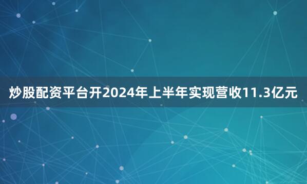 炒股配资平台开2024年上半年实现营收11.3亿元